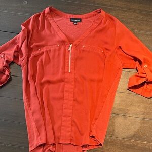 Fashion Nova Women's Casual Red Button Down Shirt